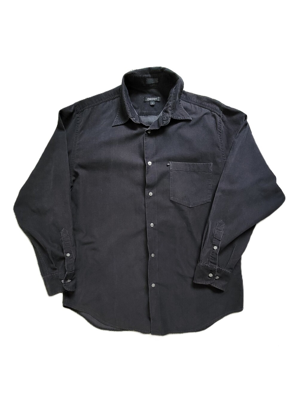 DKNY Men's Medium Black Button Shirt Micro-corduroy Cotton Long Sleeve 1 Pocket
